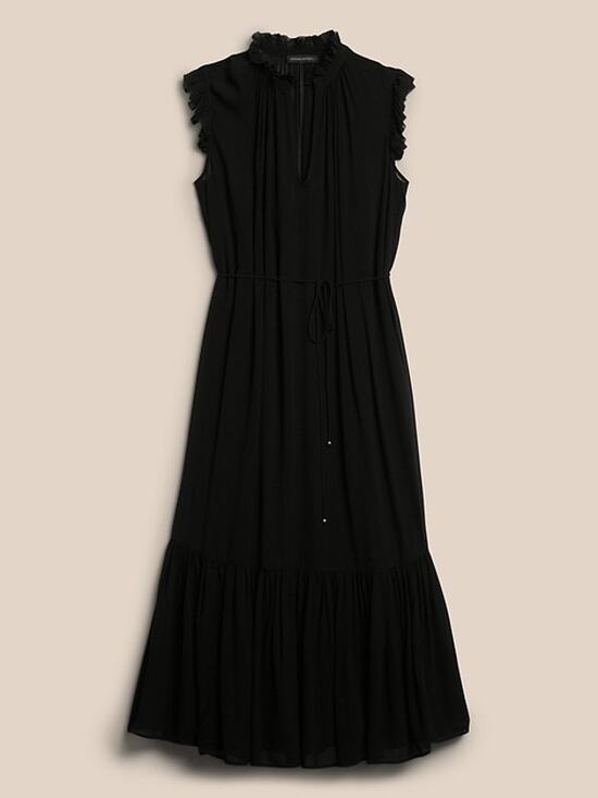 Banana Republic Dresses & Skirts - NWT Banana Republic Petite Flounced Hem Midi Dress Sz XS Black Sheer Minimalist